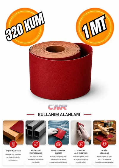 320 Kum Rulo Zımpara - 1 Metre | Ahşap ve Metal Yüzeyler İçin Aşındırıcı Zımpara