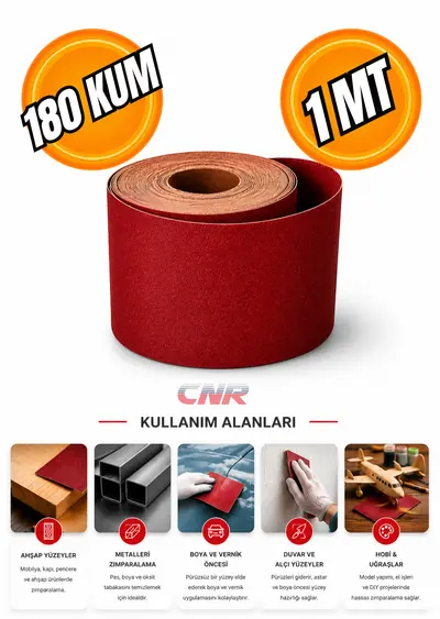 180 Kum Rulo Zımpara - 1 Metre | Ahşap ve Metal Yüzeyler İçin Aşındırıcı Zımpara