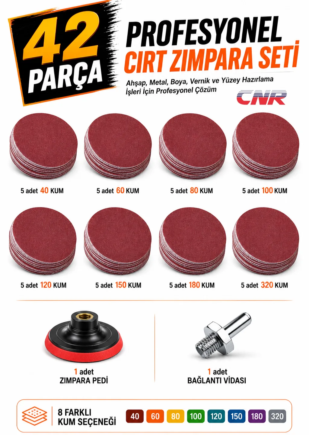 Cırt Zımpara Seti 42 Parça 115 mm Matkap Disk Uyumlu |Profesyonel Full-Set Spiral Taşlama Aparatlı