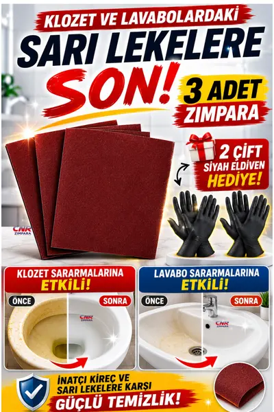Klozet ve Lavabo Sarı Zımpara Set! 3 Adet Zımpara + 2 eldiven