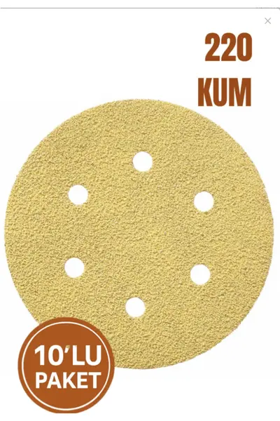 10'lu Paket 150 mm P220 Gold Zımpara Diski – Cırtlı, 6 Delikli, Metal & Ahşap Uyumlu