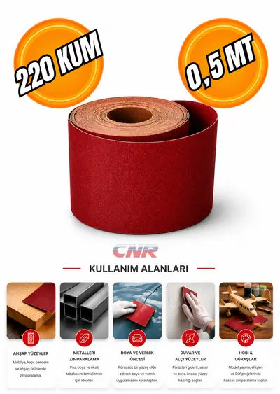 220 Kum Rulo Zımpara - 0,5 Metre | Ahşap ve Metal Yüzeyler İçin Aşındırıcı Zımpara